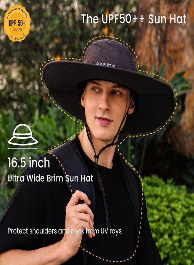 Pristis Wide Brim Fishing Hat, UPF 50++ Breathable Safari Sun Hat for Men Women, UV Protection Outdoor Foldable Water-Resistant Cowboy Style Lightweight Taslon Round Boonie with Ties (X-Large, Brown) - Image 2